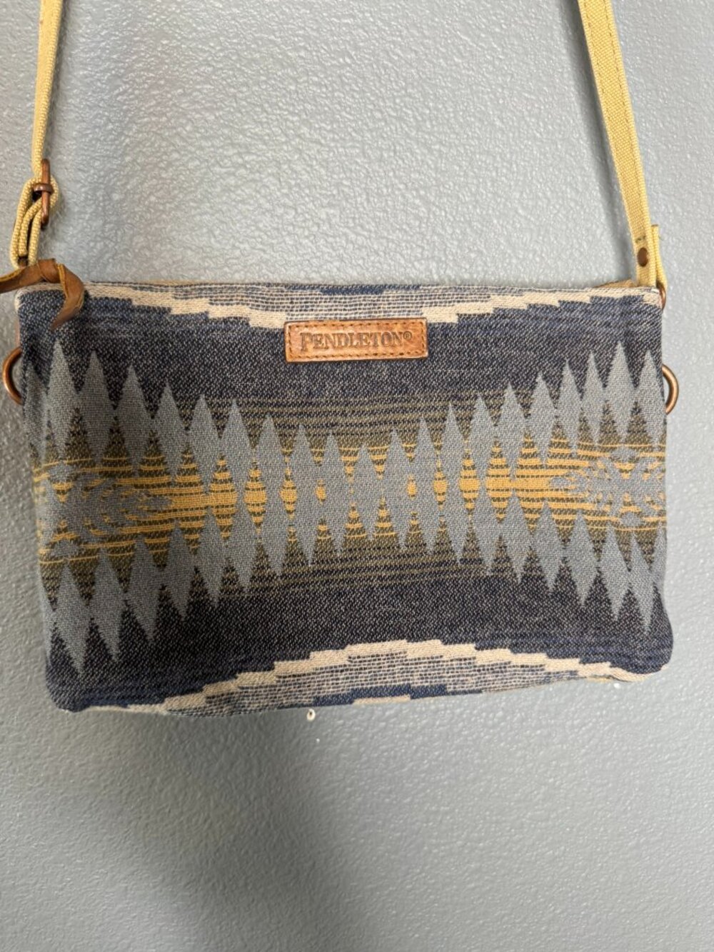 Pendleton Southwestern Geometric Crossbody Bag Blue Gold Woven Canvas Purse